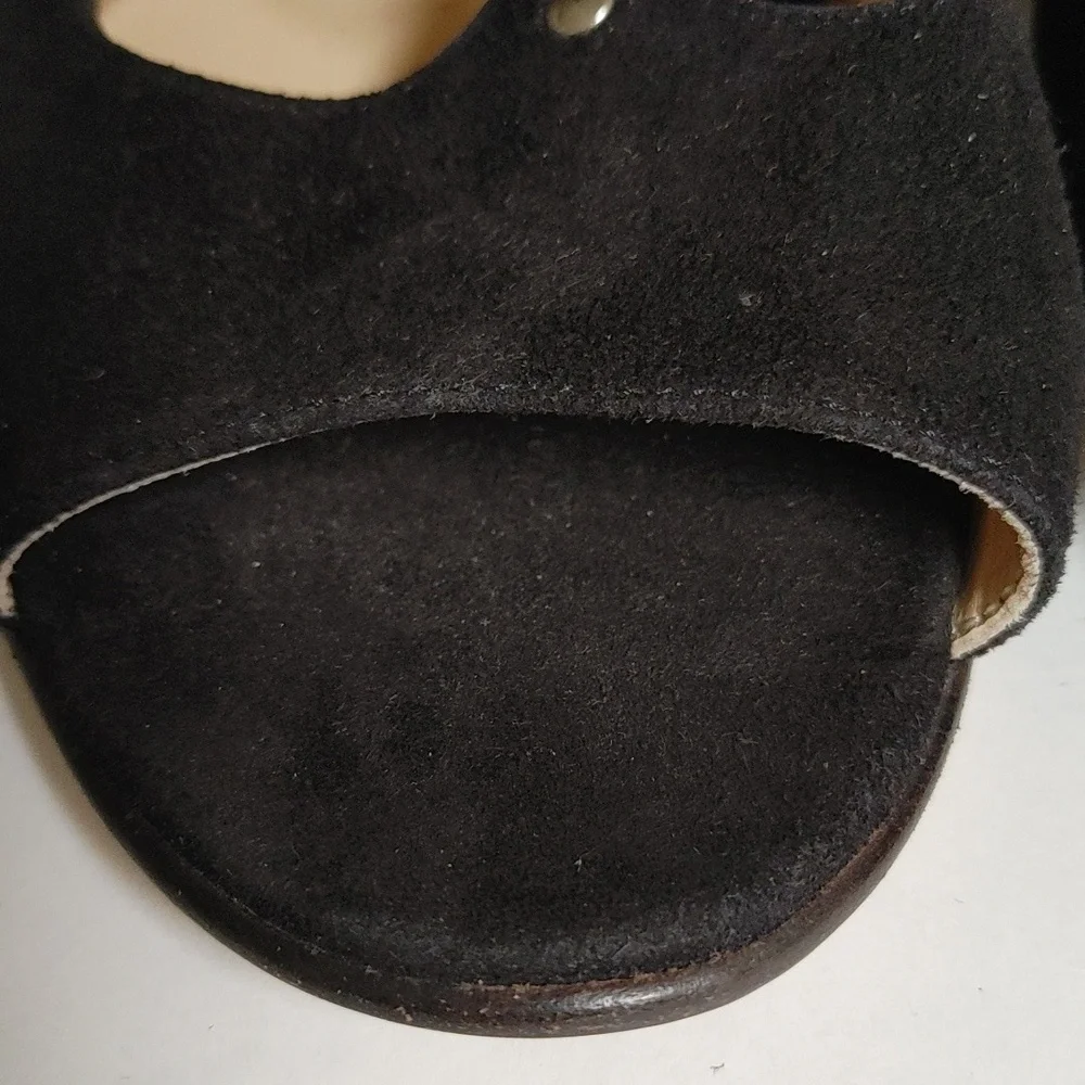 Amalfi By Rangoni Firenze Black Suede Wedge Lace Up Open Toe Ankle Sandals 8M